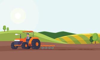 trekker ploegen een veld- voor aanplant gewassen. landbouw vector
