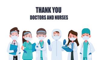 bedankt dokter en verpleegkundigen en medisch personeelsteam voor de bestrijding van het coronavirus. vector illustratie