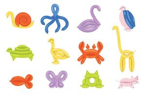 ballon dieren. tekenfilm helium gas- gedraaid sculpturen van schattig dieren, minimaal abstract tekens voor kinderen partij decoratie. vector reeks