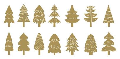 gouden Kerstmis boom pictogrammen van verzameling voor vakantie vector