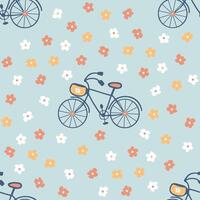 fietsen gelukzaligheid naadloos patroon met gemakkelijk madeliefje bloemen. zomer esthetisch afdrukken voor kleding stof, papier, textiel. hand- getrokken vector illustratie.
