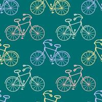 rollend weg avontuur naadloos patroon met tekening fietsen. perfect afdrukken voor papier, textiel en kleding stof. hand- getrokken vector illustratie.