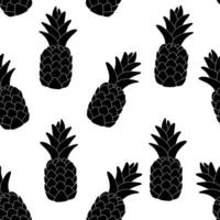 naadloos zomer patroon van ananas in zwart silhouet vector