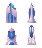 tekenfilm futuristische stad gebouwen van set, modern architectuur vector