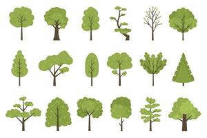 vlak Woud bomen pictogrammen, tuin of park landschap elementen. tekenfilm gemakkelijk zomer boom kofferbak, bladeren en takken. natuur bomen vector reeks