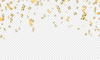 gouden vallend 3d confetti, partij of viering achtergrond. goud vliegend prijs klatergoud, lint en schitteren. vakantie feestelijk vector decoratie