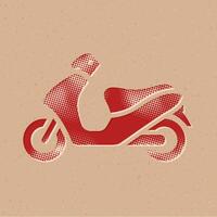 motorfiets halftone stijl icoon met grunge achtergrond vector illustratie