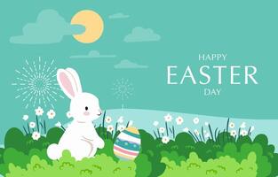verzameling van Pasen achtergrond reeks met konijn en ei in tuin bewerkbare vector illustratie voor horizontaal banier