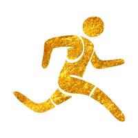 hand- getrokken rennen atleet icoon in goud folie structuur vector illustratie