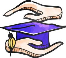 hand- Holding diploma icoon in kleur tekening. onderwijs school- bescherming veiligheid afstuderen diploma verzekering vector