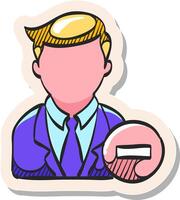 hand- getrokken zakenman met min teken icoon in sticker stijl vector illustratie