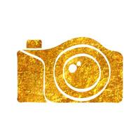 hand- getrokken camera icoon in goud folie structuur vector illustratie