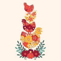 stack van kleurrijk bloem kippen hand- getrokken clip art vector illustratie voor decoratie uitnodiging groet verjaardag partij viering bruiloft kaart poster banier textiel behang papier inpakken achtergrondgeluid