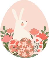 schattig Pasen konijn konijn in eieren en bloemen hand- getrokken element voor kaart achtergrond poster kader vector illustratie