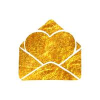 hand- getrokken envelop met hart icoon in goud folie structuur vector illustratie
