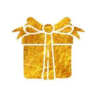 hand- getrokken geschenk doos icoon in goud folie structuur vector illustratie