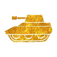 hand- getrokken tank icoon in goud folie structuur vector illustratie