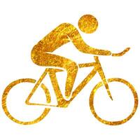 hand- getrokken berg fietser icoon in goud folie structuur vector illustratie