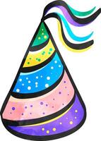verjaardag hoed icoon in kleur tekening. voorwerp viering hoofd slijtage gestreept vector