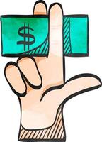 hand- Holding geld icoon in waterverf stijl. vector