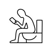 Mens zittend in toilet en Holding slim telefoon icoon. hand- getrokken vector illustratie. bewerkbare lijn hartinfarct.