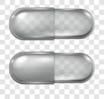 realistisch leeg transparant apotheek capsule pil model. antibiotica, geneeskunde of vitamine drug tablet. medisch pijn Verlichting pillen vector reeks