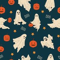 baby geest patroon. naadloos afdrukken van schattig eng halloween karakter in wit lakens, oktober nacht viering behang. vector structuur