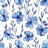 waterverf naadloos patroon van abstract bloemen en bladeren in blauw. gemakkelijk botanisch illustratie vector