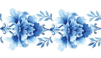 waterverf naadloos grens, blauw damast ornament. klassiek wijnoogst ornament vector