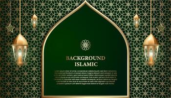 Islamitisch of Arabisch achtergrond. luxe goud en groen patroon kleur. extra elementen van Islamitisch thema ontwerp vector