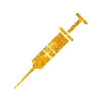 hand- getrokken injectiespuit icoon medisch in goud folie structuur vector illustratie