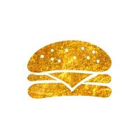 hand- getrokken hamburger icoon in goud folie structuur vector illustratie