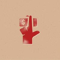 hand- Holding geld halftone stijl icoon met grunge achtergrond vector illustratie