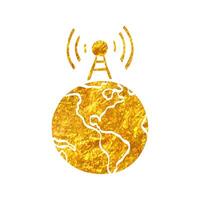 hand- getrokken wereldbol icoon in goud folie structuur vector illustratie