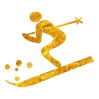 hand- getrokken ski icoon in goud folie structuur vector illustratie