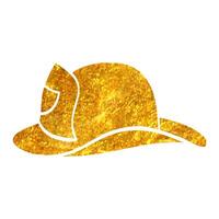 hand- getrokken brandweerman hoed icoon in goud folie structuur vector illustratie
