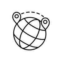 kaart pin route Aan wereldbol icoon hand- getrokken vector illustratie