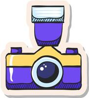 hand- getrokken camera icoon in sticker stijl vector illustratie