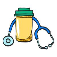 pillen fles stethoscoop icoon in hand- getrokken kleur vector illustratie