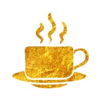 hand- getrokken koffie kop icoon in goud folie structuur vector illustratie
