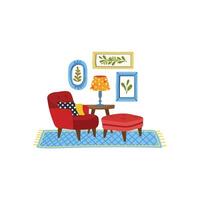 een reeks van meubels in leven kamer vlak stijl illustratie vector