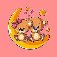 twee schattig bears zittend Aan de maan vector