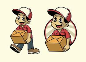 tekenfilm van koerier jongen mascotte logo ontwerp vector
