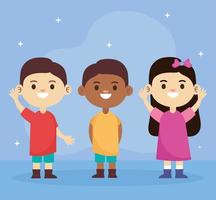 groep van drie vrolijke interraciale karakters voor kleine kinderen vector