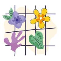 bundel van vier bloemen doodle en abstracte set pictogrammen vector