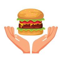 hamburger in hand- icoon illustratie. vector ontwerp