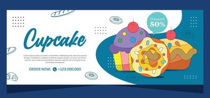 horizontaal banier van zoet cupcakes vector ontwerp