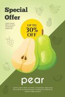 folder speciaal aanbod voor Peer fruit Product. fruit Promotie folder vector