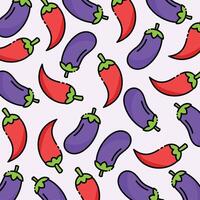 Chili peper en aubergine patroon ontwerp of achtergrond vector