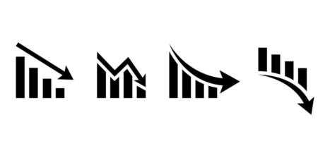 afnemend diagram icoon set. pijl gaan naar beneden teken symbool vector. markt Botsing concept vector